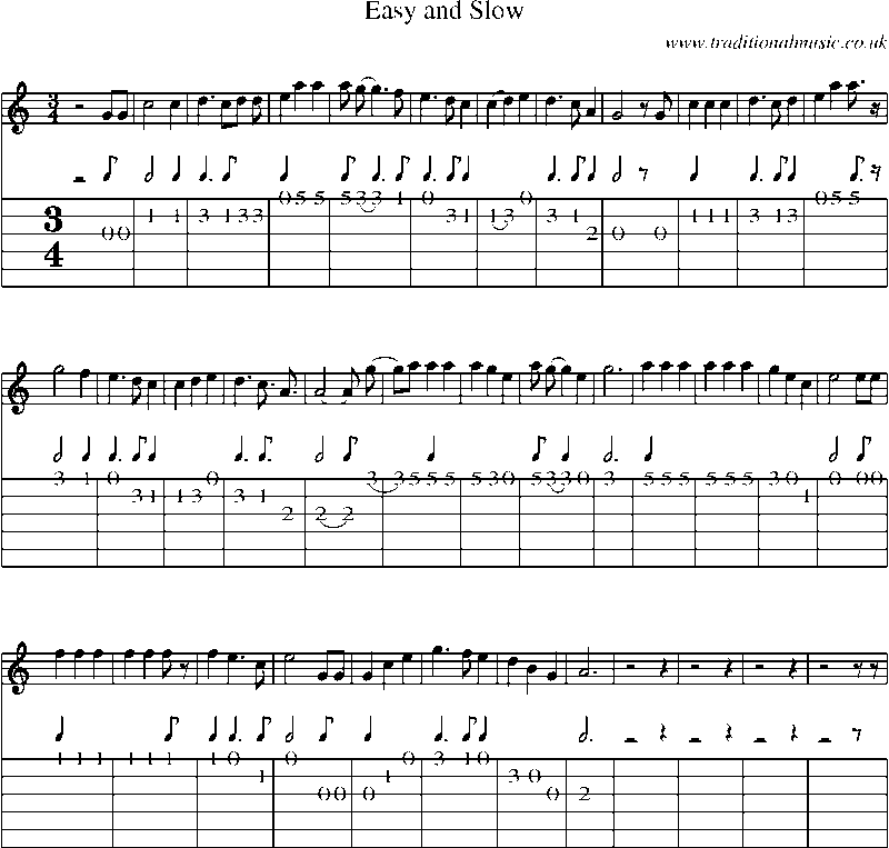 Guitar Tab and Sheet Music for Easy And Slow