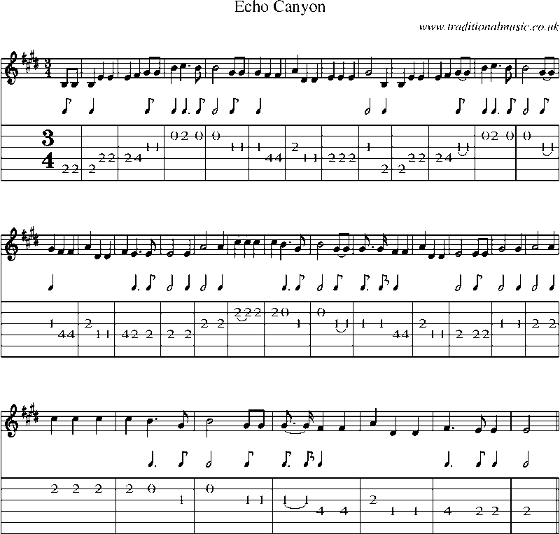 Guitar Tab and Sheet Music for Echo Canyon