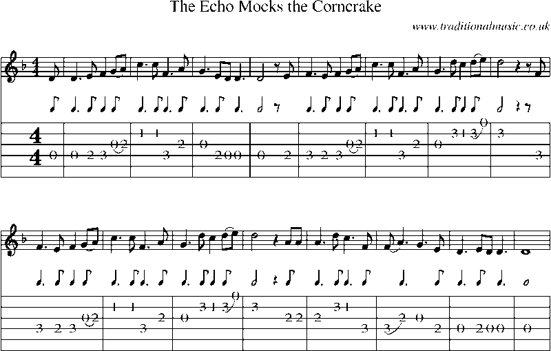 Guitar Tab and Sheet Music for The Echo Mocks The Corncrake