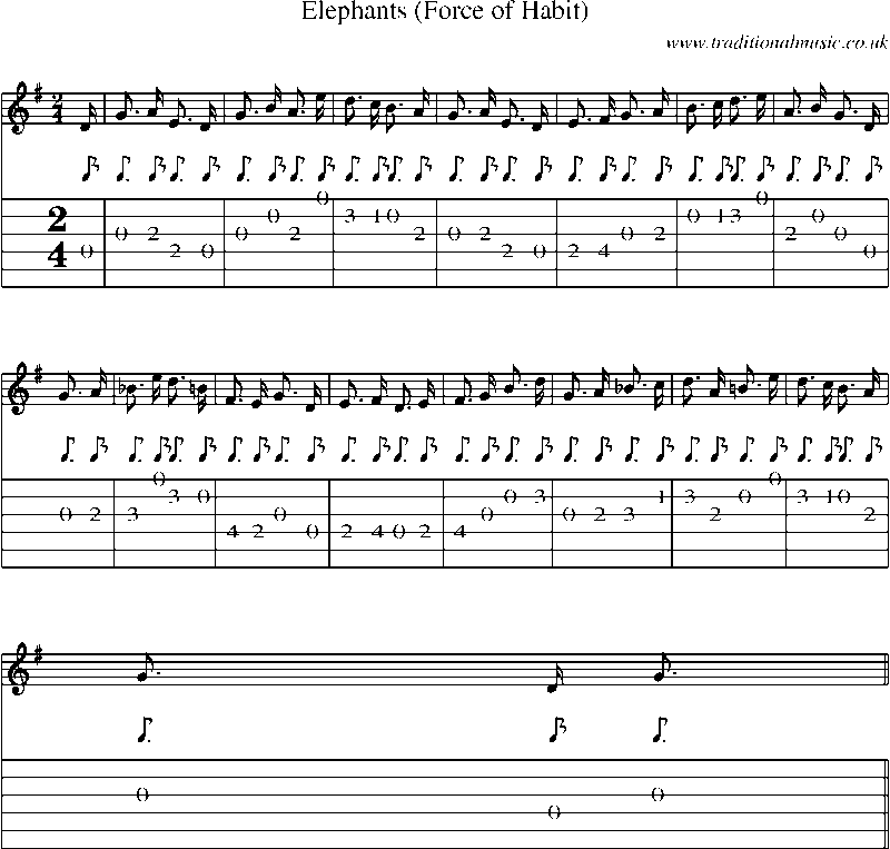Guitar Tab and Sheet Music for Elephants (force Of Habit)
