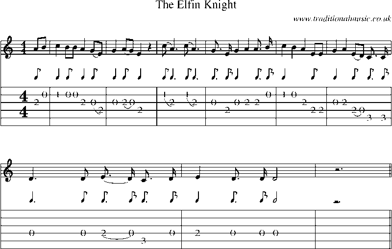 Guitar Tab and Sheet Music for The Elfin Knight