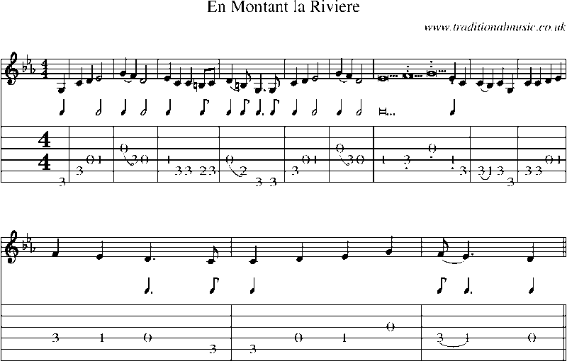 Guitar Tab and Sheet Music for En Montant La Riviere