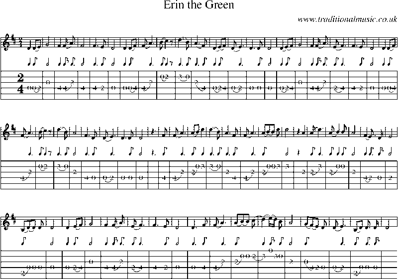 Guitar Tab and Sheet Music for Erin The Green(1)