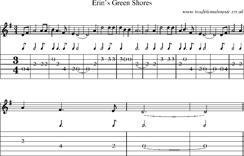 Guitar Tab and Sheet Music for Erin's Green Shores