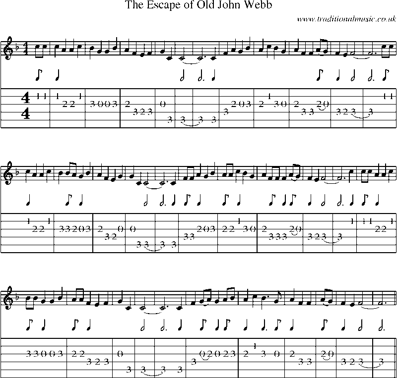 Guitar Tab and Sheet Music for The Escape Of Old John Webb