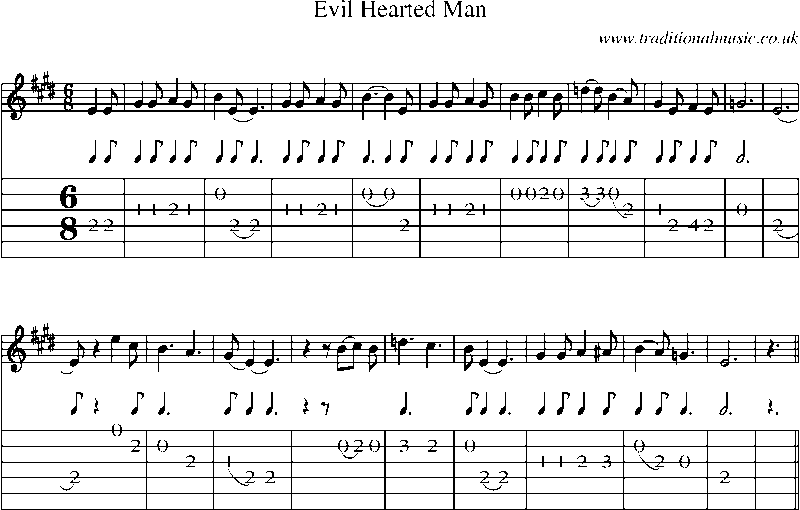 Guitar Tab and Sheet Music for Evil Hearted Man