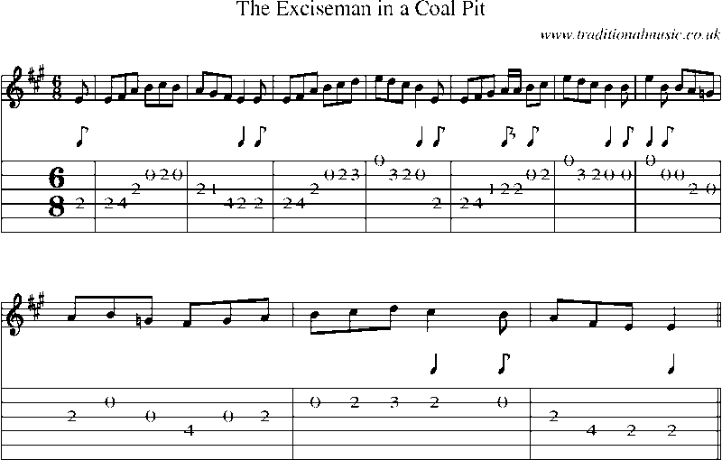 Guitar Tab and Sheet Music for The Exciseman In A Coal Pit