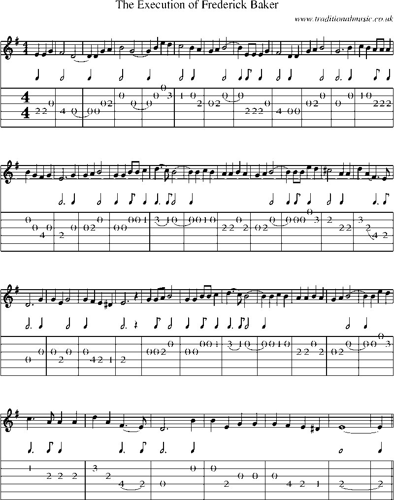 Guitar Tab and Sheet Music for The Execution Of Frederick Baker