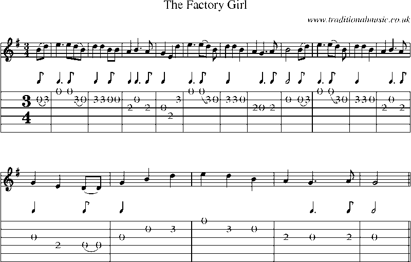 Guitar Tab and Sheet Music for The Factory Girl