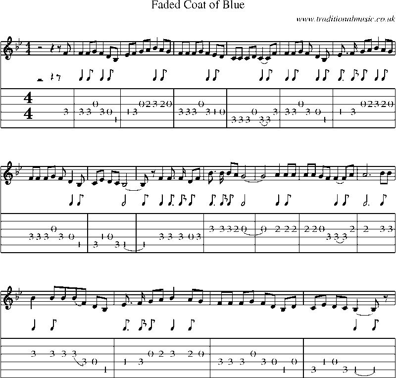 Guitar Tab and Sheet Music for Faded Coat Of Blue