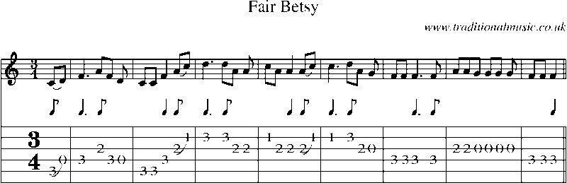 Guitar Tab and Sheet Music for Fair Betsy