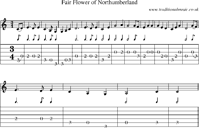 Guitar Tab and Sheet Music for Fair Flower Of Northumberland(1)