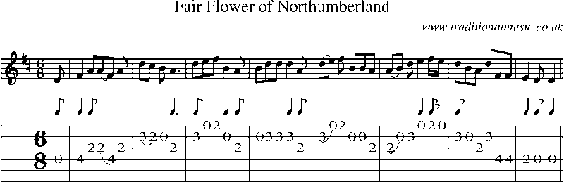 Guitar Tab and Sheet Music for Fair Flower Of Northumberland