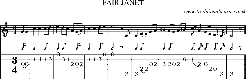 Guitar Tab and Sheet Music for Fair Janet