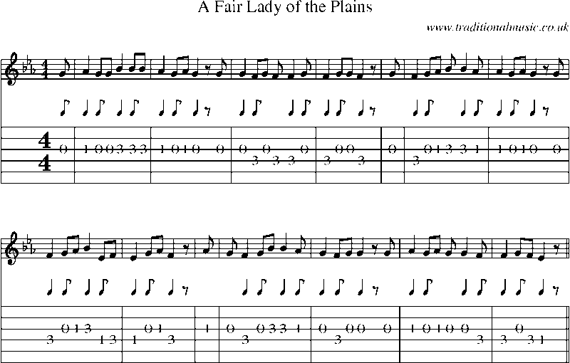Guitar Tab and Sheet Music for A Fair Lady Of The Plains