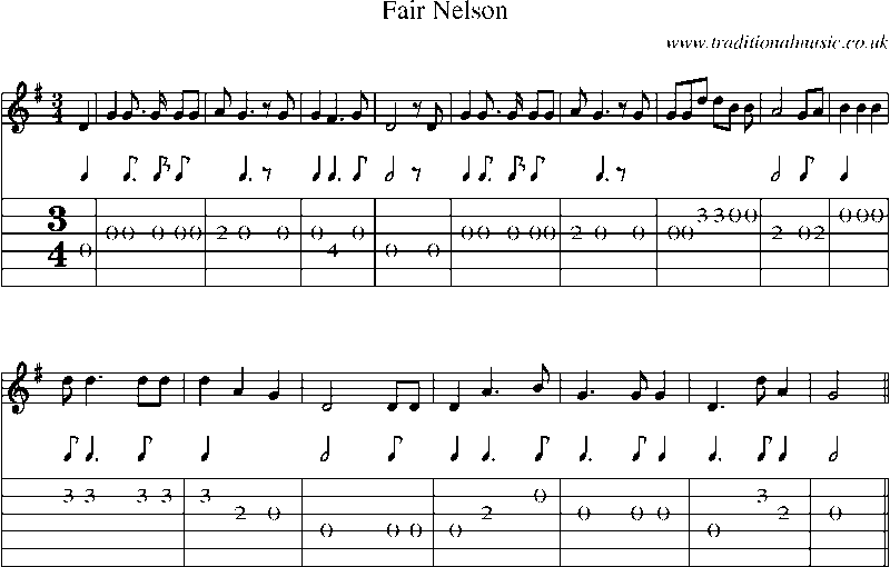 Guitar Tab and Sheet Music for Fair Nelson