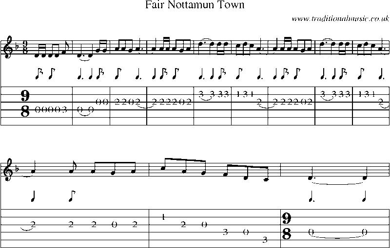 Guitar Tab and Sheet Music for Fair Nottamun Town