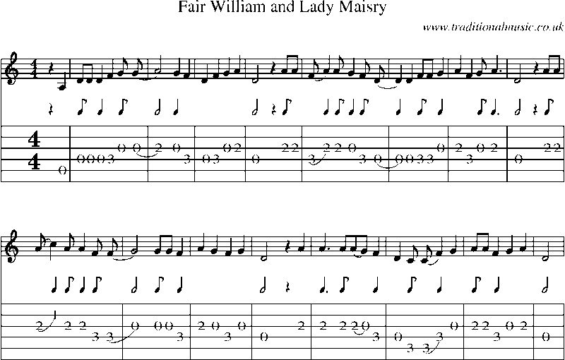 Guitar Tab and Sheet Music for Fair William And Lady Maisry