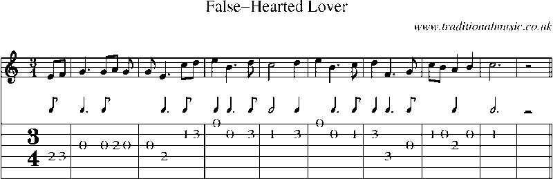 Guitar Tab and Sheet Music for False-hearted Lover