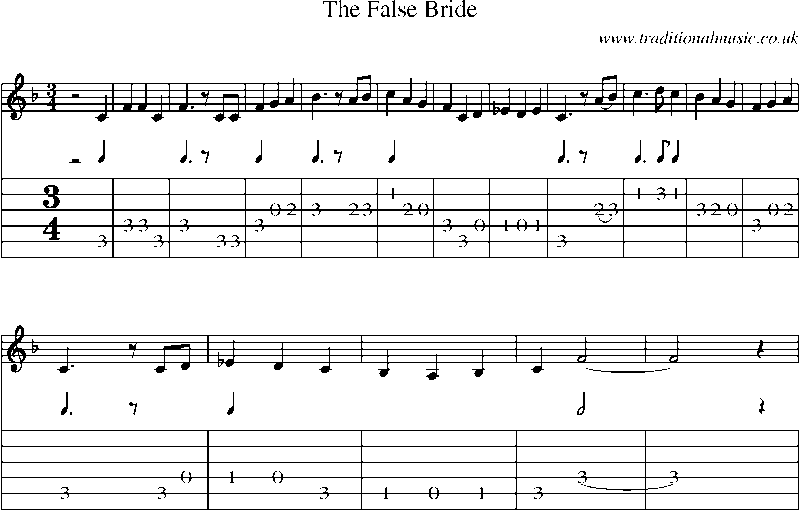 Guitar Tab and Sheet Music for The False Bride
