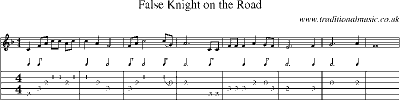 Guitar Tab and Sheet Music for False Knight On The Road