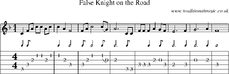 Guitar Tab and Sheet Music for The False Knight On The Road