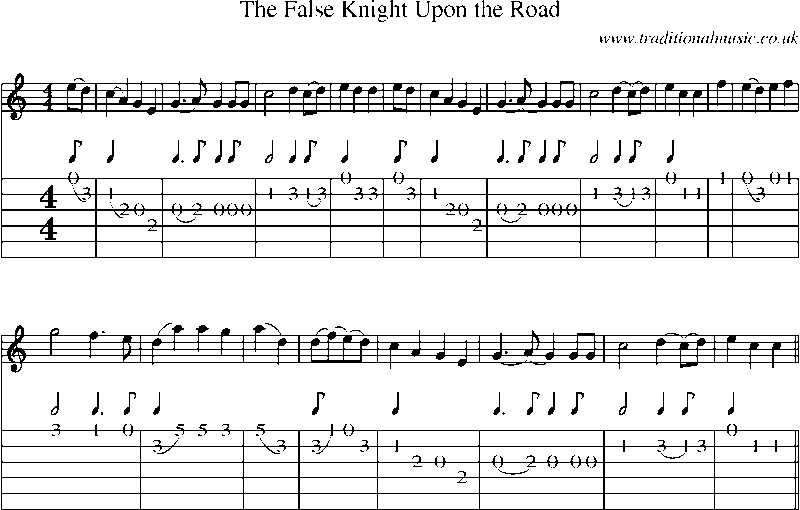 Guitar Tab and Sheet Music for The False Knight Upon The Road(1)