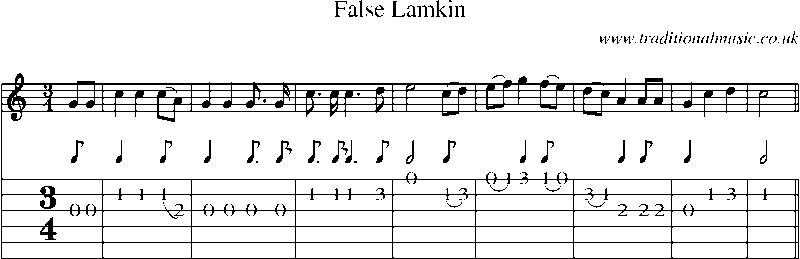 Guitar Tab and Sheet Music for False Lamkin