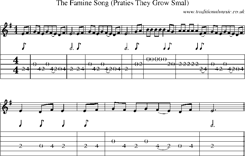 Guitar Tab and Sheet Music for The Famine Song (praties They Grow Smal)