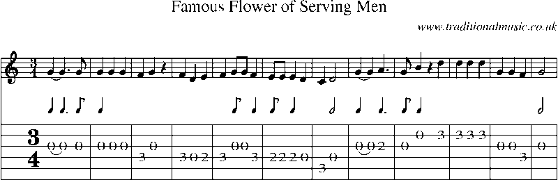 Guitar Tab and Sheet Music for Famous Flower Of Serving Men