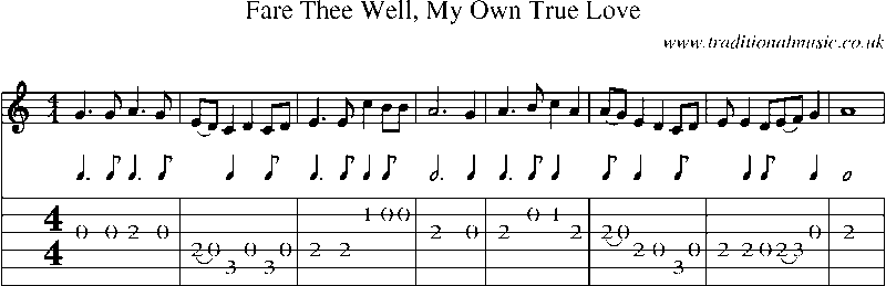 Guitar Tab and Sheet Music for Fare Thee Well, My Own True Love
