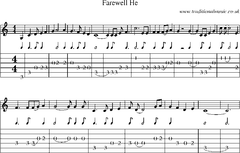 Guitar Tab and Sheet Music for Farewell He
