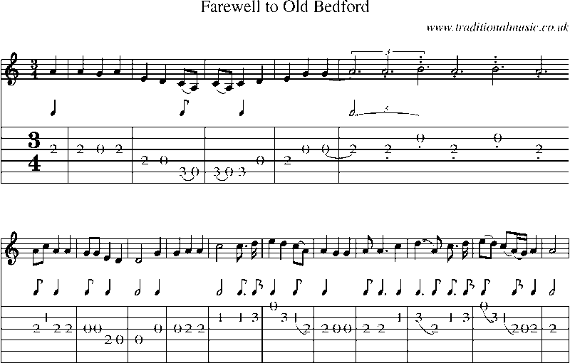 Guitar Tab and Sheet Music for Farewell To Old Bedford