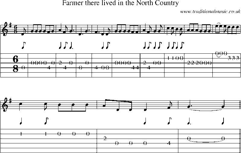 Guitar Tab and Sheet Music for Farmer There Lived In The North Country