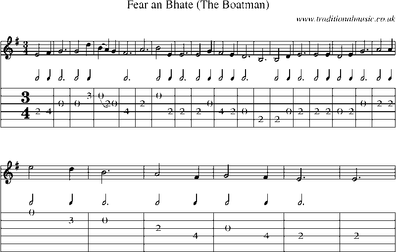 Guitar Tab and Sheet Music for Fear An Bhate (the Boatman)