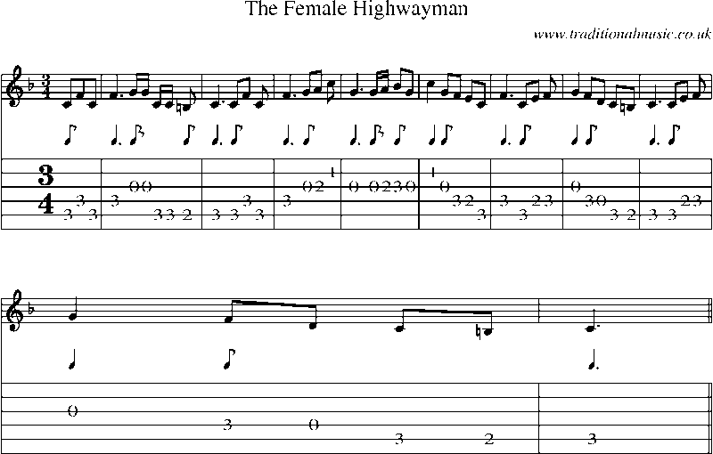 Guitar Tab and Sheet Music for The Female Highwayman