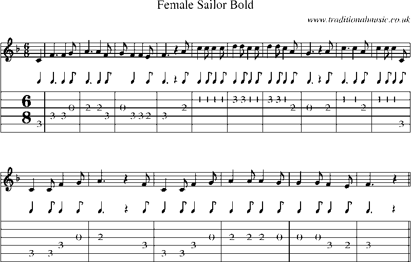 Guitar Tab and Sheet Music for Female Sailor Bold