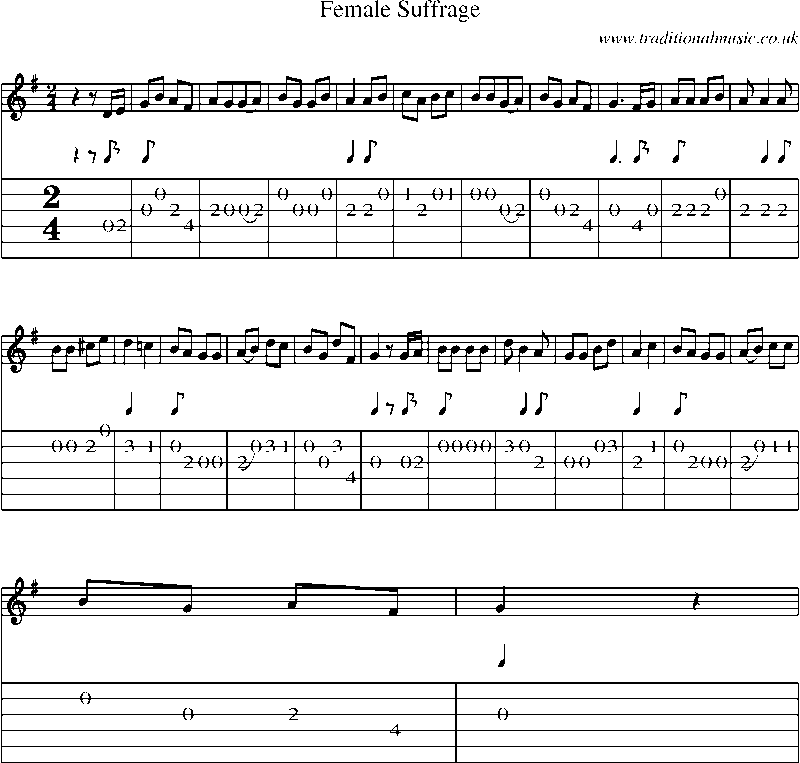 Guitar Tab and Sheet Music for Female Suffrage