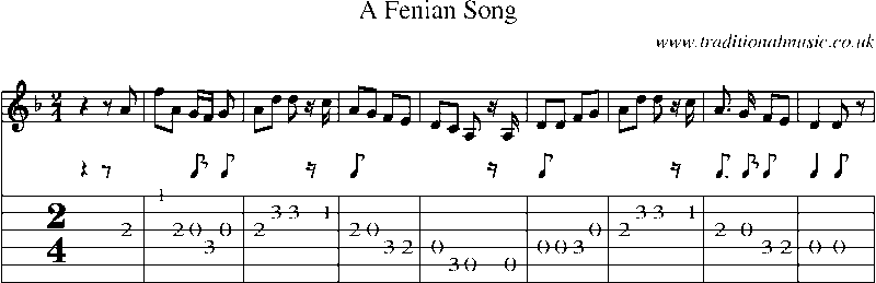 Guitar Tab and Sheet Music for A Fenian Song