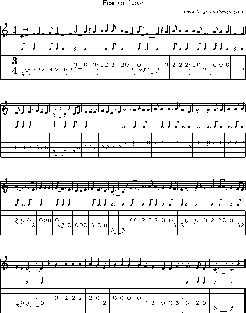 Guitar Tab and Sheet Music for Festival Love