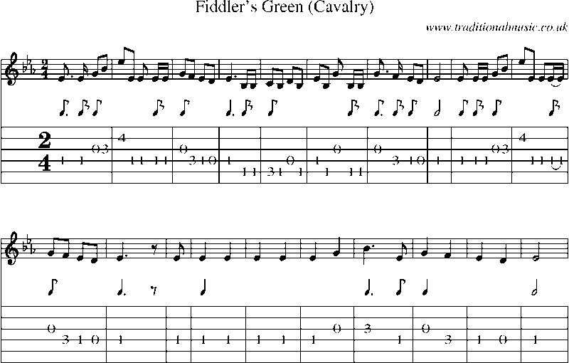 Guitar Tab and Sheet Music for Fiddler's Green (cavalry)