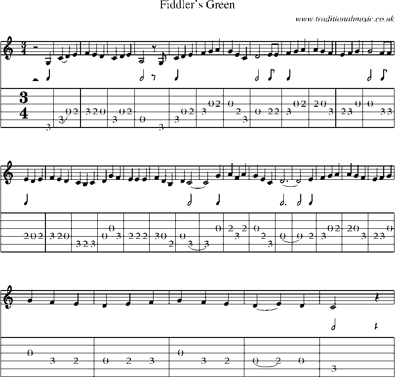 Guitar Tab and Sheet Music for Fiddler's Green