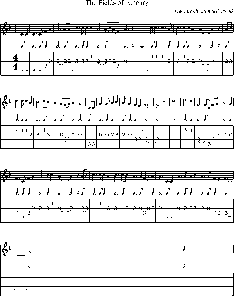 Guitar Tab and Sheet Music for The Fields Of Athenry