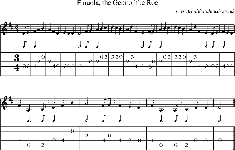 Guitar Tab and Sheet Music for Finuola, The Gem Of The Roe