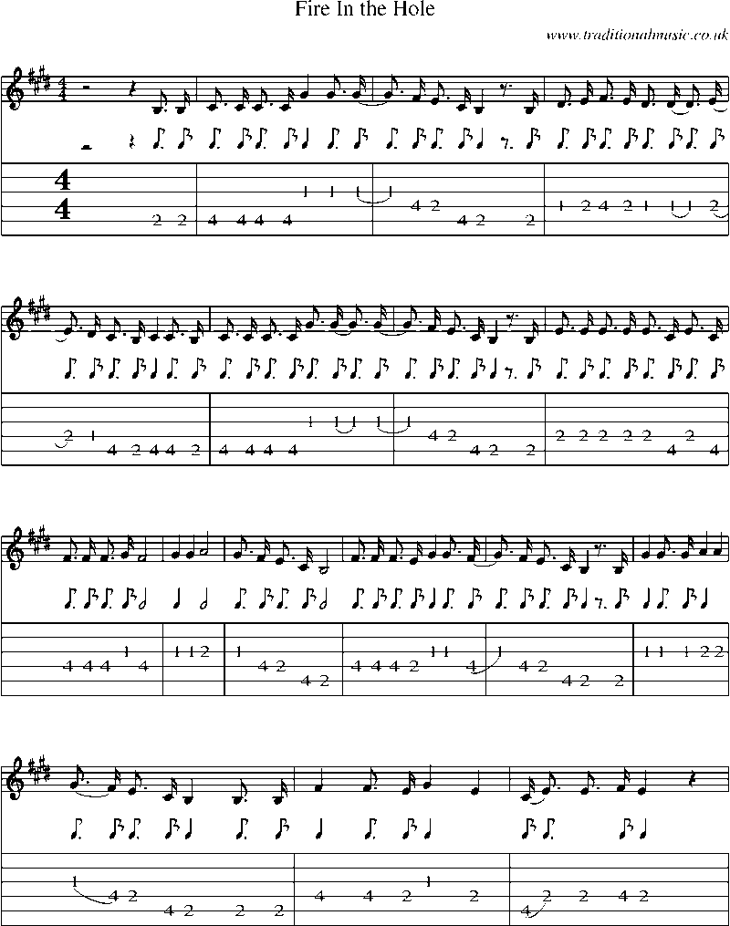 Guitar Tab and Sheet Music for Fire In The Hole