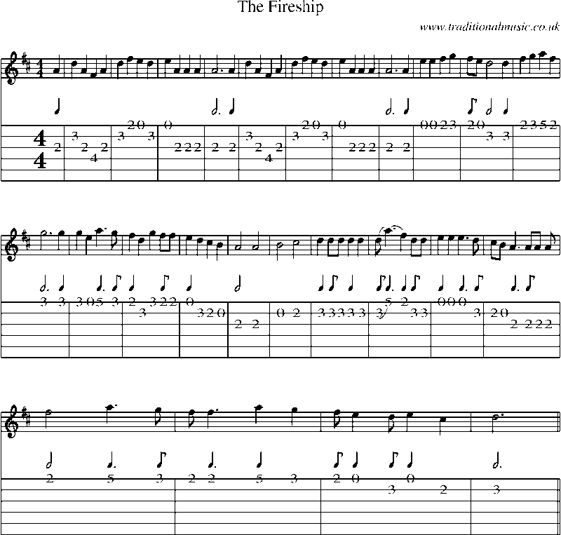 Guitar Tab and Sheet Music for The Fireship