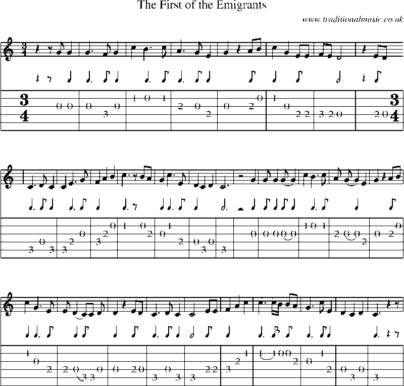 Guitar Tab and Sheet Music for The First Of The Emigrants
