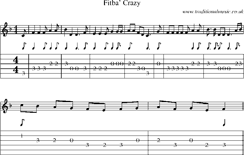 Guitar Tab and Sheet Music for Fitba' Crazy
