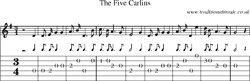 Guitar Tab and Sheet Music for The Five Carlins