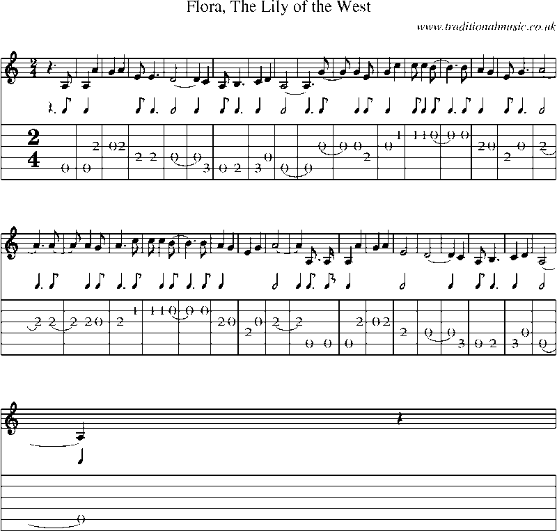Guitar Tab and Sheet Music for Flora, The Lily Of The West